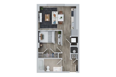 Floor plan for 1 bed, 1 bath, 540 sqft